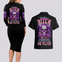 I'M Not A B I'M Just Honest Skull Butterfly Couples Matching Long Sleeve Bodycon Dress and Hawaiian Shirt - Wonder Print Shop