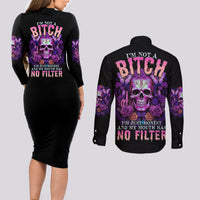 I'M Not A B I'M Just Honest Skull Butterfly Couples Matching Long Sleeve Bodycon Dress and Long Sleeve Button Shirt - Wonder Print Shop