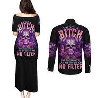 I'M Not A B I'M Just Honest Skull Butterfly Couples Matching Puletasi Dress and Long Sleeve Button Shirt - Wonder Print Shop