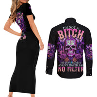 I'M Not A B I'M Just Honest Skull Butterfly Couples Matching Short Sleeve Bodycon Dress and Long Sleeve Button Shirt - Wonder Print Shop