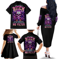 I'M Not A B I'M Just Honest Skull Butterfly Family Matching Off Shoulder Long Sleeve Dress and Hawaiian Shirt - Wonder Print Shop