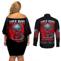 Walk Away I Have Anger Issues And A Serious Dislike For Couples Matching Off Shoulder Short Dress and Long Sleeve Button Shirt - Wonder Print Shop