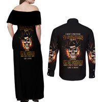 I Don't Pretend To Be Something I'm Not Couples Matching Off Shoulder Maxi Dress and Long Sleeve Button Shirt - Wonder Print Shop