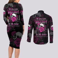 The Good Girl In Me Got Tired Skull Rose Couples Matching Long Sleeve Bodycon Dress and Long Sleeve Button Shirt - Wonder Print Shop