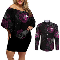 The Good Girl In Me Got Tired Skull Rose Couples Matching Off Shoulder Short Dress and Long Sleeve Button Shirt - Wonder Print Shop