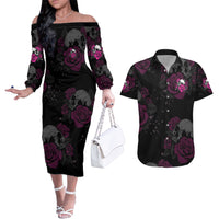 The Good Girl In Me Got Tired Skull Rose Couples Matching Off The Shoulder Long Sleeve Dress and Hawaiian Shirt - Wonder Print Shop