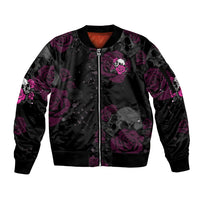 The Good Girl In Me Got Tired Skull Rose Sleeve Zip Bomber Jacket - Wonder Print Shop