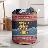 Funny Nutcracker Christmas Laundry Basket with Crack Deez Nuts Quote and Holiday Pattern Design - Wonder Print Shop