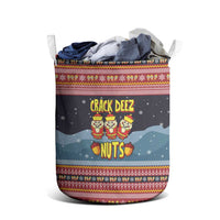 Funny Nutcracker Christmas Laundry Basket with Crack Deez Nuts Quote and Holiday Pattern Design - Wonder Print Shop