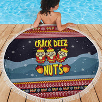Funny Nutcracker Christmas Beach Blanket with Crack Deez Nuts Quote and Holiday Pattern Design - Wonder Print Shop