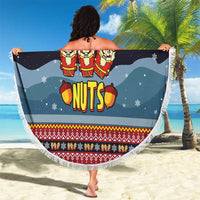 Funny Nutcracker Christmas Beach Blanket with Crack Deez Nuts Quote and Holiday Pattern Design - Wonder Print Shop