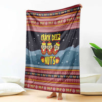 Funny Nutcracker Christmas Blanket with Crack Deez Nuts Quote and Holiday Pattern Design - Wonder Print Shop