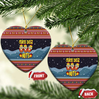 Funny Nutcracker Christmas Ceramic Ornament with Crack Deez Nuts Quote and Holiday Pattern Design - Wonder Print Shop