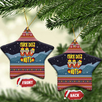 Funny Nutcracker Christmas Ceramic Ornament with Crack Deez Nuts Quote and Holiday Pattern Design - Wonder Print Shop