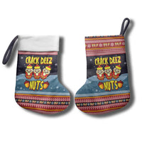 Funny Nutcracker Christmas Stocking with Crack Deez Nuts Quote and Holiday Pattern Design - Wonder Print Shop