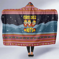 Funny Nutcracker Christmas Hooded Blanket with Crack Deez Nuts Quote and Holiday Pattern Design - Wonder Print Shop
