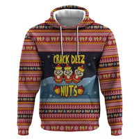 Funny Nutcracker Christmas Hoodie with Crack Deez Nuts Quote and Holiday Pattern Design - Wonder Print Shop