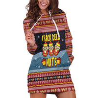 Funny Nutcracker Christmas Hoodie Dress with Crack Deez Nuts Quote and Holiday Pattern Design - Wonder Print Shop