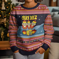 Funny Nutcracker Christmas Kid Ugly Christmas Sweater with Crack Deez Nuts Quote and Holiday Pattern Design - Wonder Print Shop