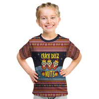 Funny Nutcracker Christmas Kid T Shirt with Crack Deez Nuts Quote and Holiday Pattern Design - Wonder Print Shop