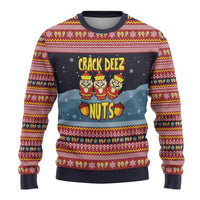 Funny Nutcracker Christmas Ugly Christmas Sweater with Crack Deez Nuts Quote and Holiday Pattern Design - Wonder Print Shop