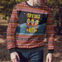 Funny Nutcracker Christmas Ugly Christmas Sweater with Crack Deez Nuts Quote and Holiday Pattern Design - Wonder Print Shop