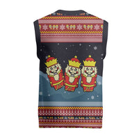 Funny Nutcracker Christmas Knitted V-Neck Vest with Crack Deez Nuts Quote and Holiday Pattern Design - Wonder Print Shop