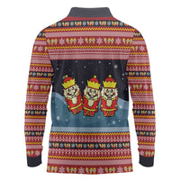 Funny Nutcracker Christmas Long Sleeve Polo Shirt with Crack Deez Nuts Quote and Holiday Pattern Design - Wonder Print Shop