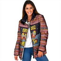 Funny Nutcracker Christmas Padded Jacket with Crack Deez Nuts Quote and Holiday Pattern Design - Wonder Print Shop