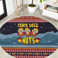 Funny Nutcracker Christmas Round Carpet with Crack Deez Nuts Quote and Holiday Pattern Design - Wonder Print Shop