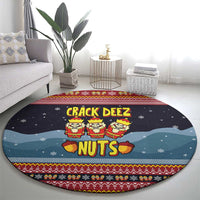Funny Nutcracker Christmas Round Carpet with Crack Deez Nuts Quote and Holiday Pattern Design - Wonder Print Shop