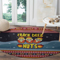 Funny Nutcracker Christmas Round Carpet with Crack Deez Nuts Quote and Holiday Pattern Design - Wonder Print Shop