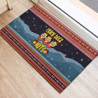 Funny Nutcracker Christmas Rubber Doormat with Crack Deez Nuts Quote and Holiday Pattern Design - Wonder Print Shop