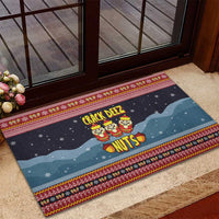 Funny Nutcracker Christmas Rubber Doormat with Crack Deez Nuts Quote and Holiday Pattern Design - Wonder Print Shop