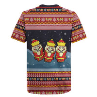 Funny Nutcracker Christmas Rugby Jersey with Crack Deez Nuts Quote and Holiday Pattern Design - Wonder Print Shop
