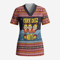 Funny Nutcracker Christmas Scrub Top with Crack Deez Nuts Quote and Holiday Pattern Design - Wonder Print Shop
