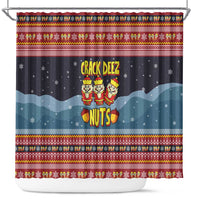 Funny Nutcracker Christmas Shower Curtain with Crack Deez Nuts Quote and Holiday Pattern Design - Wonder Print Shop