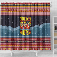 Funny Nutcracker Christmas Shower Curtain with Crack Deez Nuts Quote and Holiday Pattern Design - Wonder Print Shop