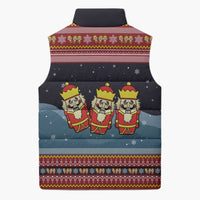 Funny Nutcracker Christmas Sleeveless Puffer Jacket with Crack Deez Nuts Quote and Holiday Pattern Design - Wonder Print Shop