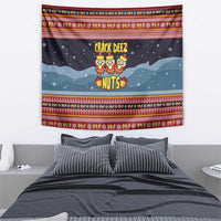 Funny Nutcracker Christmas Tapestry with Crack Deez Nuts Quote and Holiday Pattern Design - Wonder Print Shop