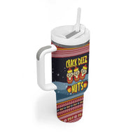Funny Nutcracker Christmas Tumbler With Handle with Crack Deez Nuts Quote and Holiday Pattern Design - Wonder Print Shop
