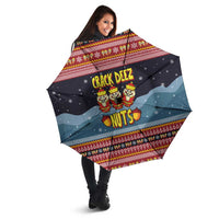 Funny Nutcracker Christmas Umbrella with Crack Deez Nuts Quote and Holiday Pattern Design - Wonder Print Shop