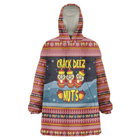 Funny Nutcracker Christmas Wearable Blanket Hoodie with Crack Deez Nuts Quote and Holiday Pattern Design - Wonder Print Shop