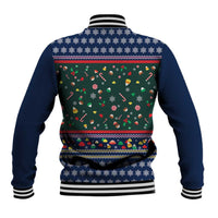 Nutcracker Squad Christmas Baseball Jacket with Candy Cane and Snowflake Holiday Design - Wonder Print Shop