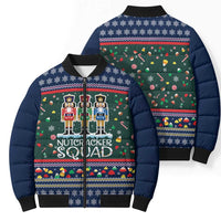 Nutcracker Squad Christmas Bomber Puffer Jacket with Candy Cane and Snowflake Holiday Design - Wonder Print Shop