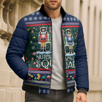 Nutcracker Squad Christmas Bomber Puffer Jacket with Candy Cane and Snowflake Holiday Design - Wonder Print Shop