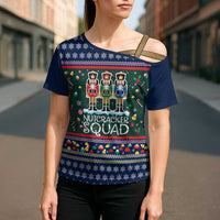 Nutcracker Squad Christmas Cross Shoulder Shirt with Candy Cane and Snowflake Holiday Design - Wonder Print Shop