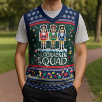 Nutcracker Squad Christmas Knitted V-Neck Vest with Candy Cane and Snowflake Holiday Design - Wonder Print Shop