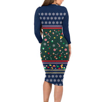 Nutcracker Squad Christmas Long Sleeve Bodycon Dress with Candy Cane and Snowflake Holiday Design - Wonder Print Shop