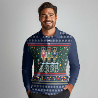 Nutcracker Squad Christmas Long Sleeve Polo Shirt with Candy Cane and Snowflake Holiday Design - Wonder Print Shop